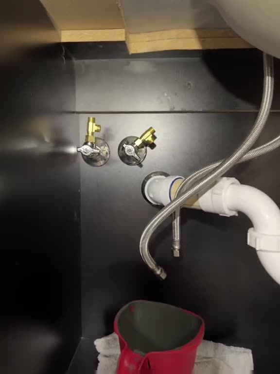 New shut-off valves, braided supply lines and trap installed under a sink